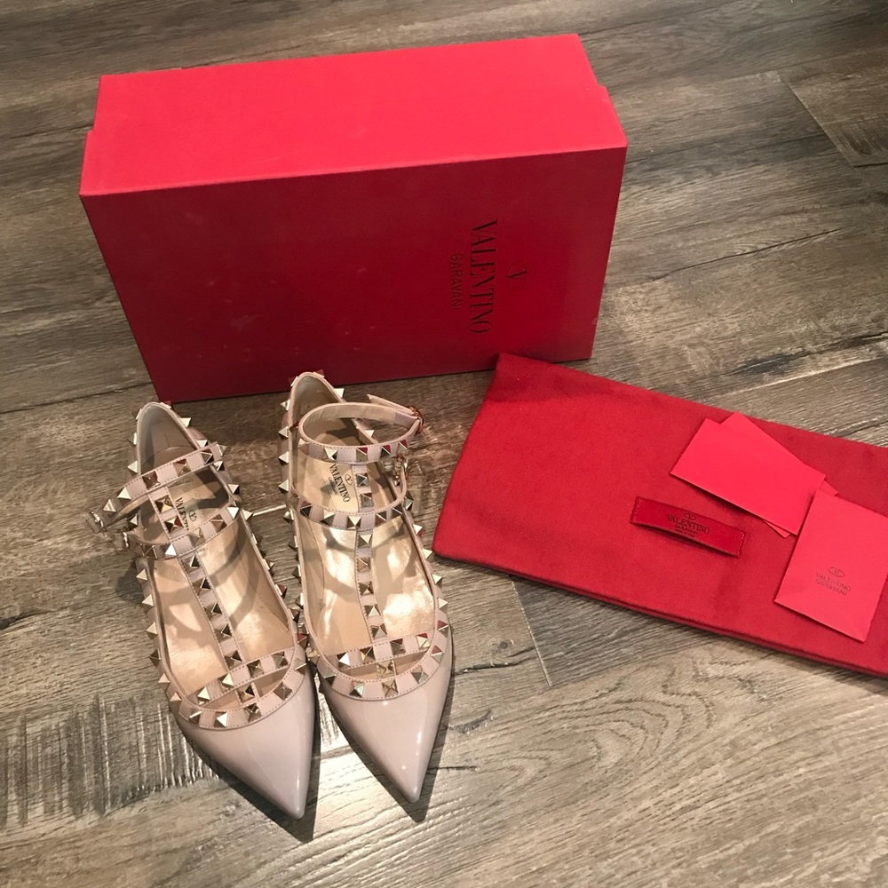 Valentino rockstud ballerina studded flats blush